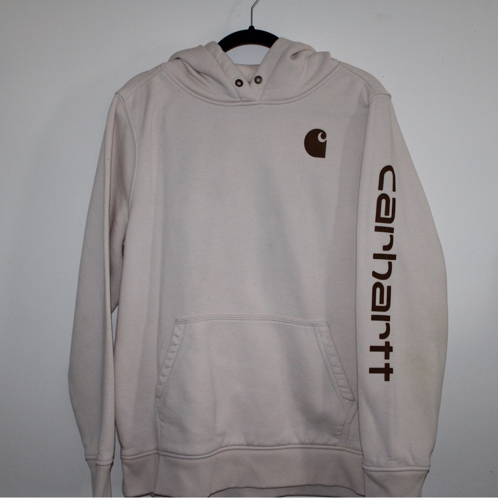 Carhartt Cream Hoodie with Brown Logo